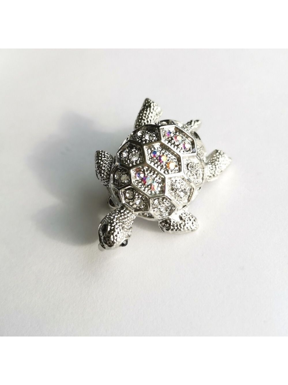 New, silver tone crystal turtle brooch pin pendant